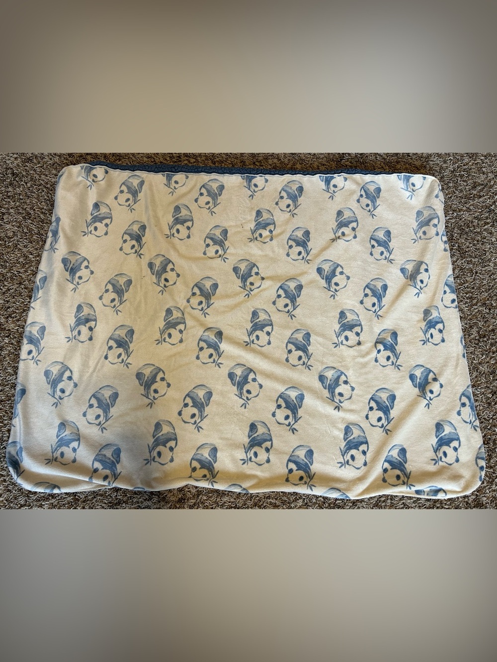 Carters Blue Panda Bears Baby Blanket Plush  Blue Sherpa Backing Soft